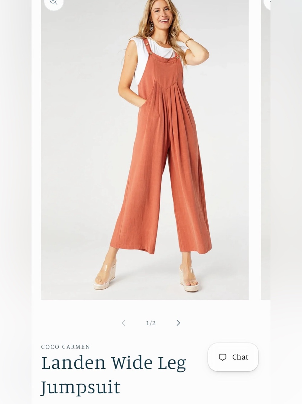 NWT Coco + Carmen Landen wide leg coral linen blend jumpsuit, size small/medium
